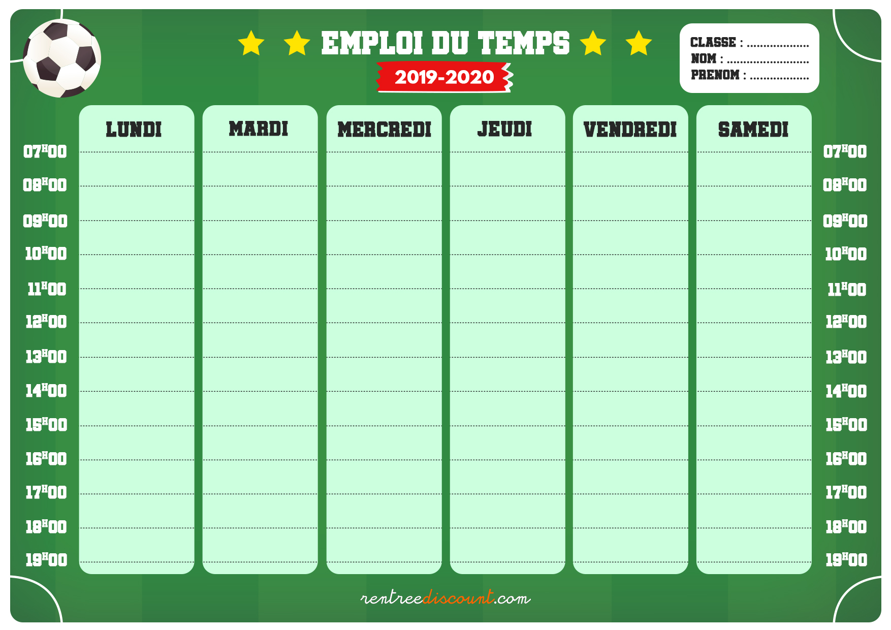 emploi du temps 2019-2020 football